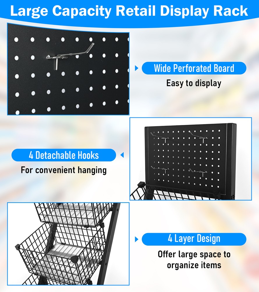 Moveable Supermaket Snack Rack Display Stand Moveable Shelf 4 Tier