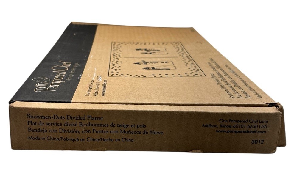Pampered Chef Snowman-Dots Divided Platter #3012 New Open Box