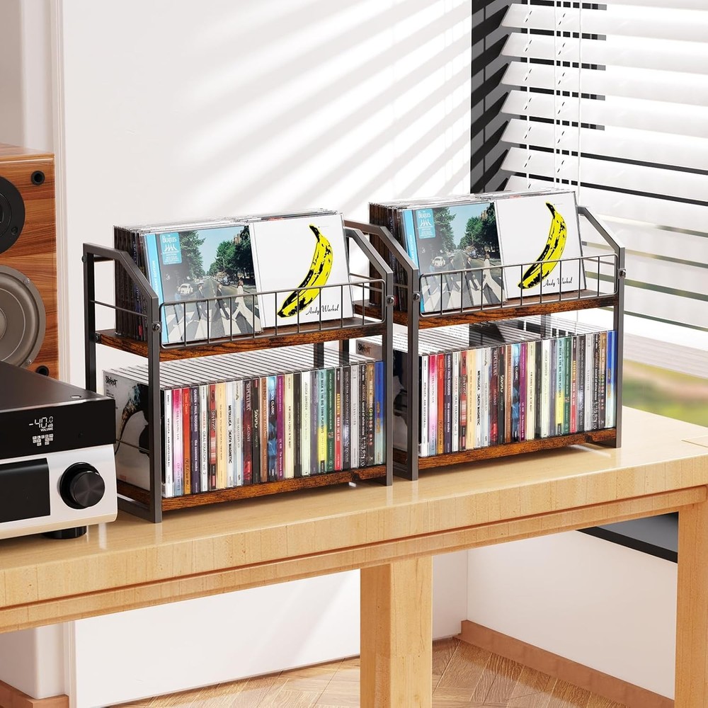 Double-tier CD rack (two-piece set), accommodates 120 standard CDs, brown