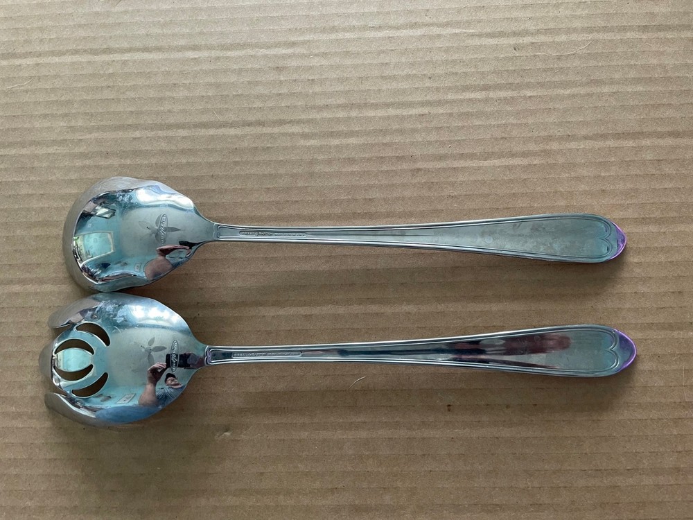 Vintage 1999 REED & BARTON Oval Thread Salad Serving Set 2pcs