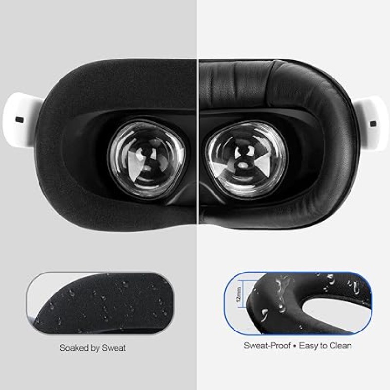 VR Foam Face Pad Replacement Set for Oculus Quest 2 Sweat-Proof PU Foam