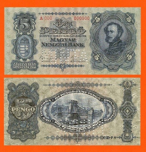 HUNGARY 5 PENGO 1938 +*  Copy