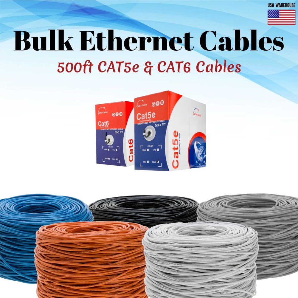 500ft CAT5e CAT6 UTP Bulk Ethernet Cable Solid Network Wire RJ45 LAN CAT5