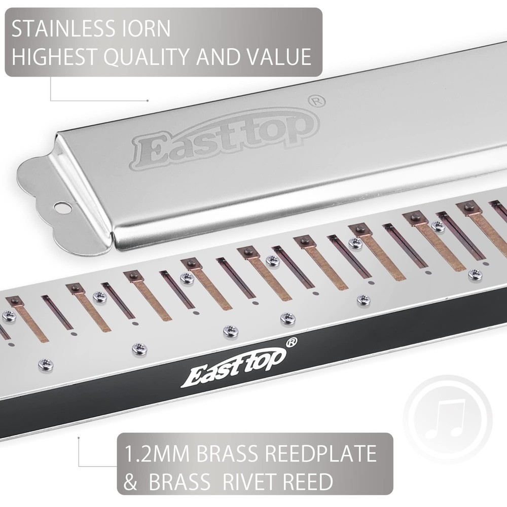 EASTTOP Tremolo Harmonica 24Hole Professional Polyphonic Harmonica T2403 Gift