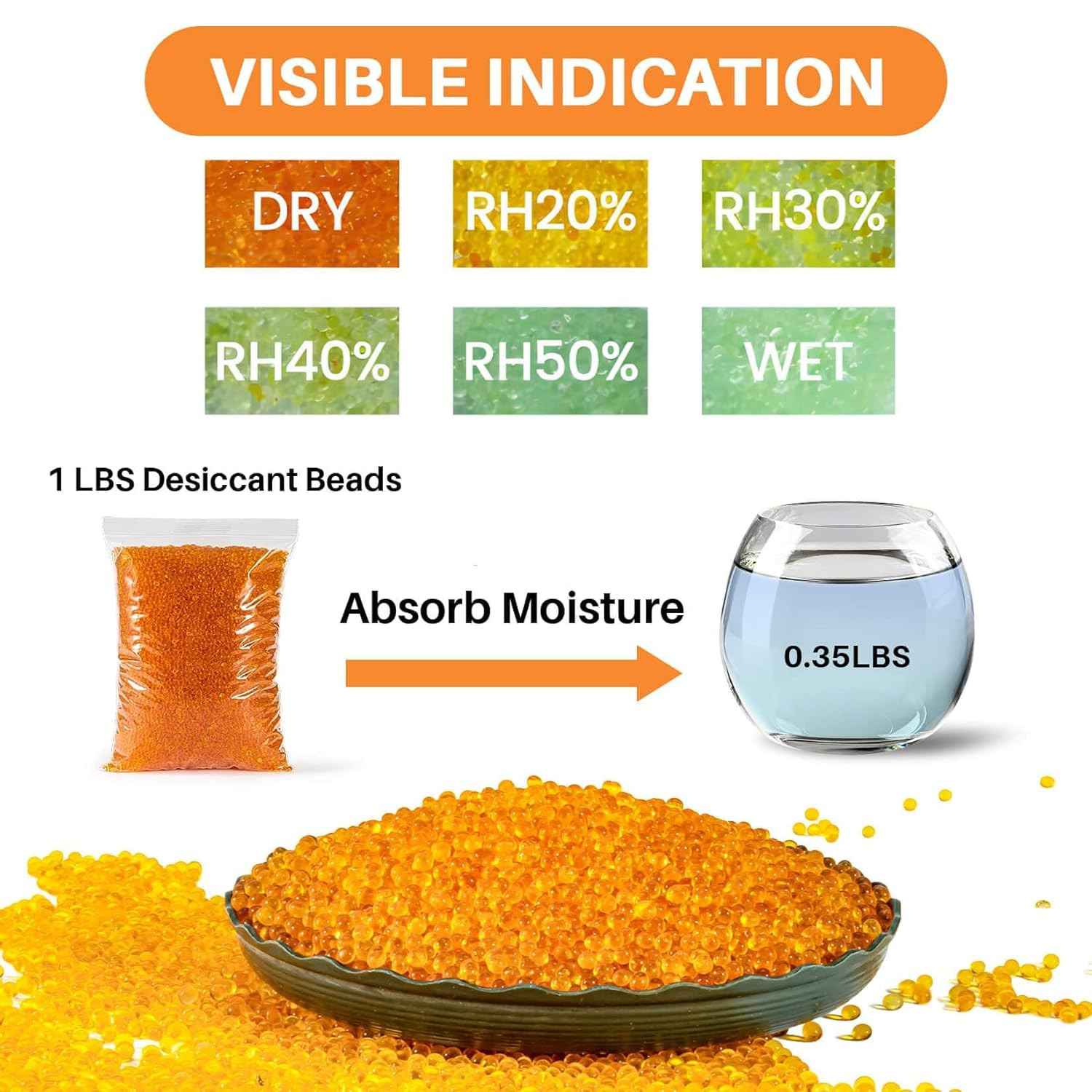 Orange Silica Desiccant Beads 430G - Indicating Silica Gel Beads Drying Silicone