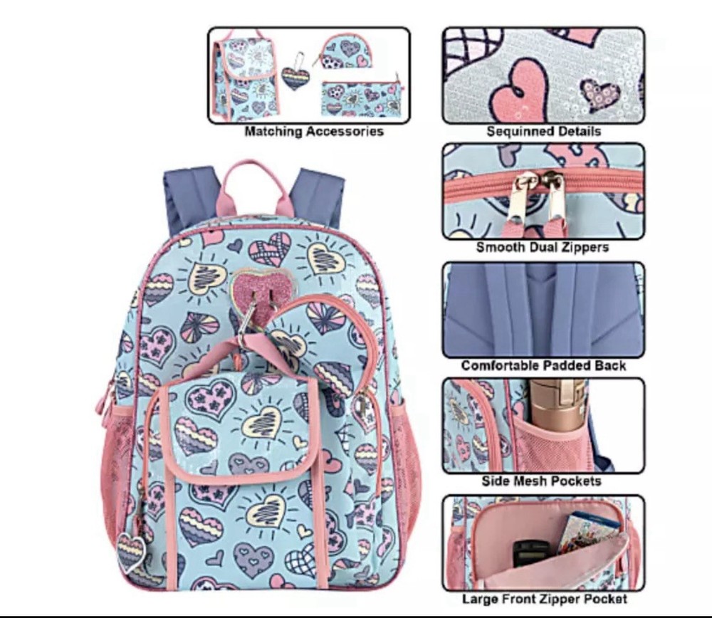 Trailmaker 6-In-1 Backpack, Heart Print New With Tags