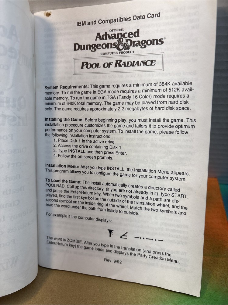 Advanced Dungeons And Dragons Quick Start Instructions For pc Game See Pics