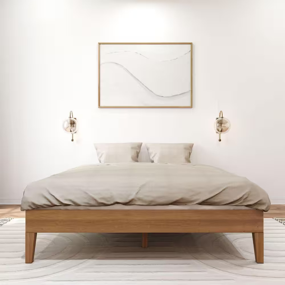 Plank plus 3Beam Pecan Solid Wood Queen Size Platform Bed