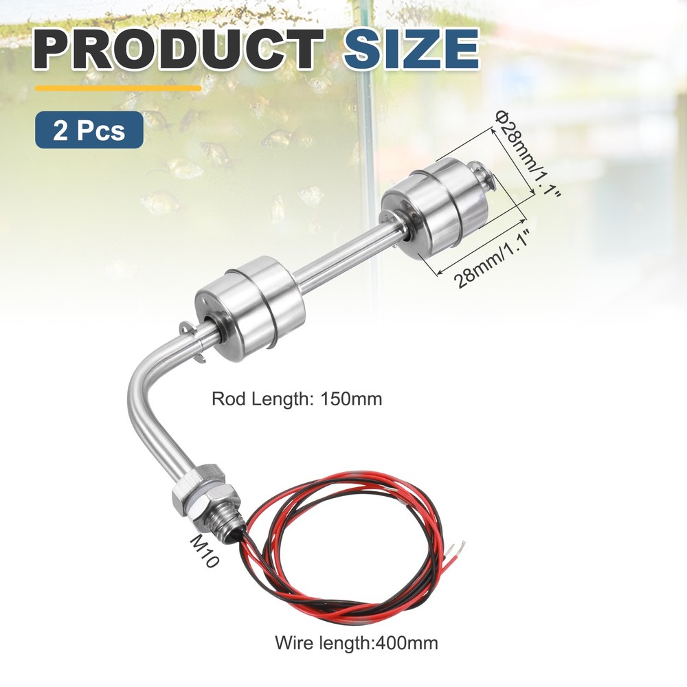 Float Switch 150mm Rod 0.5A Horizontal Double Float for Pump/Alarm 2 Pcs