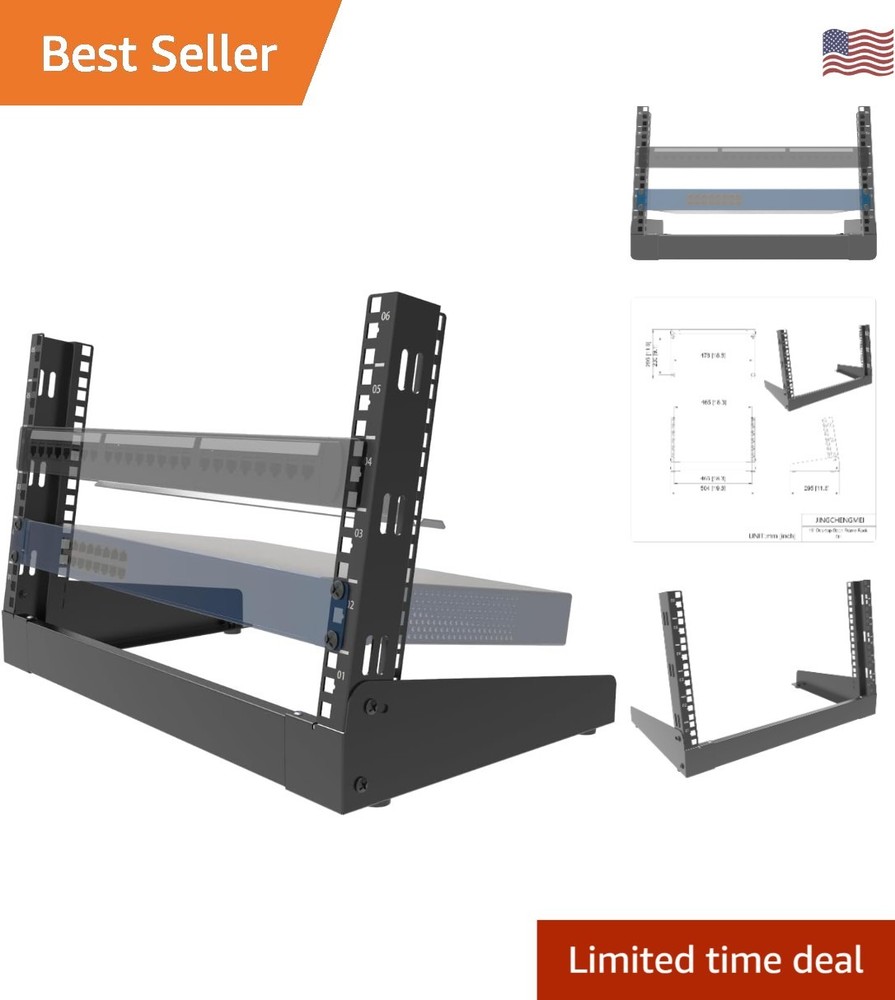 6U Desktop Network Rack 19 inches Small Open Frame Rack 2 Post Free-Standing ...