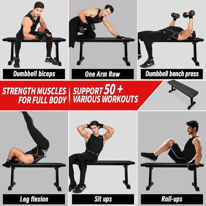 Foldable Flat Workout Bench Adjustable Weight Training Home Gym 600lbs New