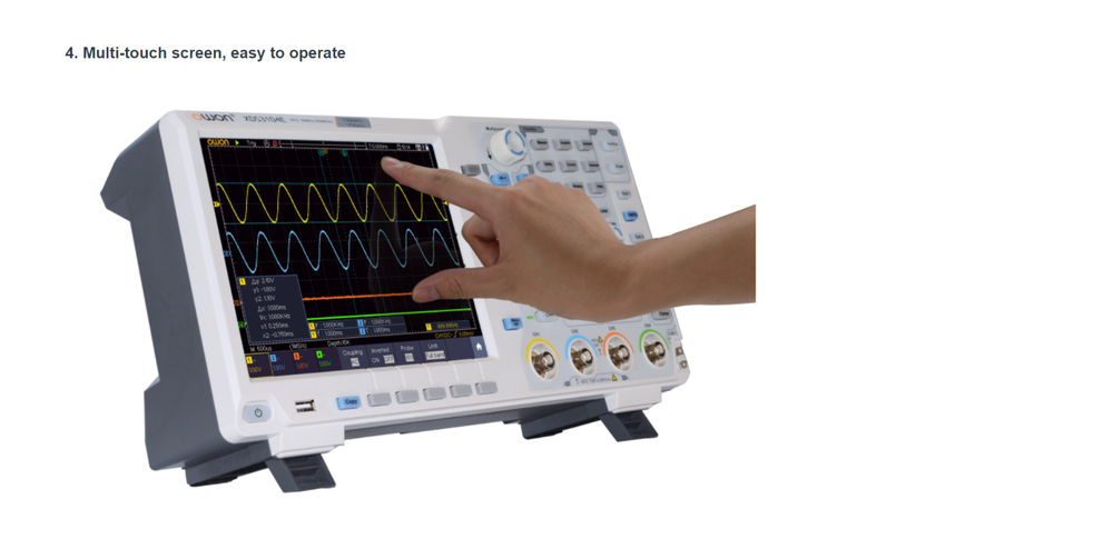 OWON XDS3204E Oscilloscope 200Mhz 4Ch Touch + Batterie + Décodage Kit + Dmm +