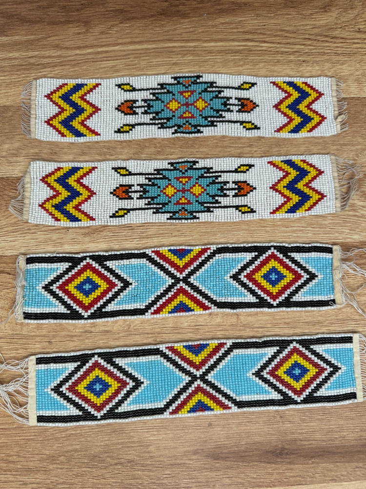 4-Mini Multicolor Patterned Beaded Strip Native American Design APPROX 10" x 2”
