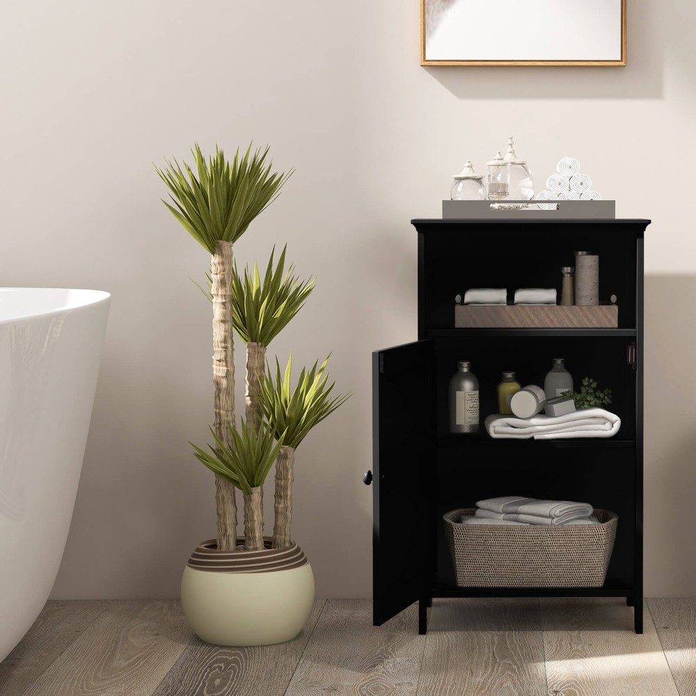 Bathroom Floor Storage Cabinet Side Table w/ Open Compartment & Adjustable Shelf