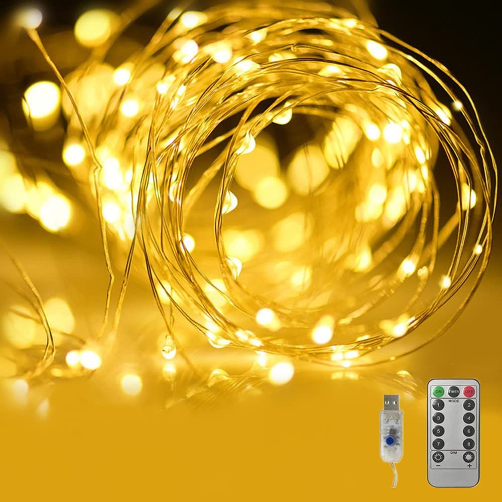Copper Wire String Lights USB Powered LED Fairy Lights 8 Modes with Timer Rem...