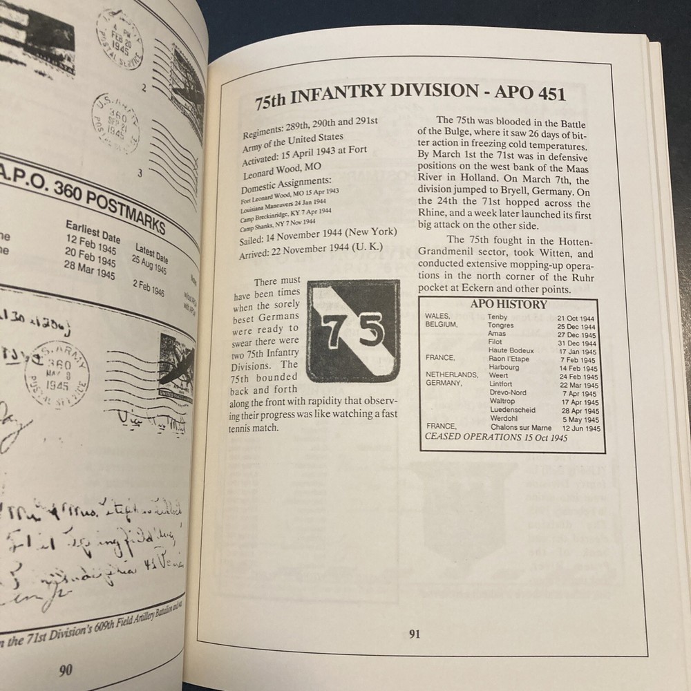 1991 COMBAT INFANTRY MAIL World War II Catalog of Postmarks Richard W. Helbock
