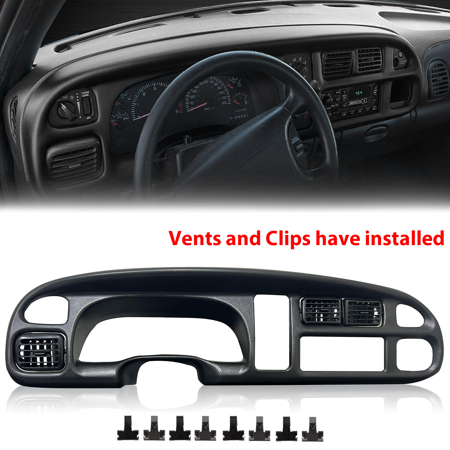 For 98-2002 Dodge Ram 1500 2500 3500 Pickup Black Dash Board Bezel W/ Vents