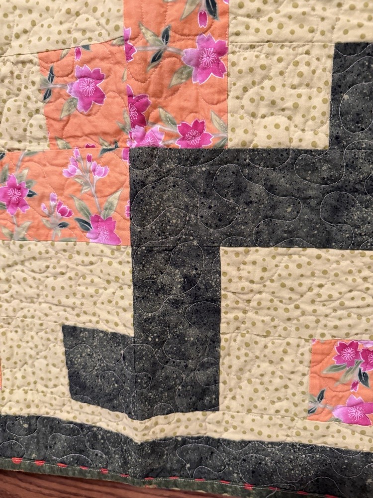 Patchwork Quilt Throw Blanket Handmade Signed Reversible Zigzag Floral 55”x39”
