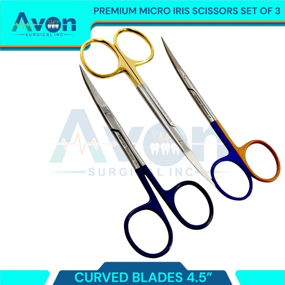 Pack of 3pc - Tissue Dissecting Scissors Curved Sharp Points 4.5in Multi-Color