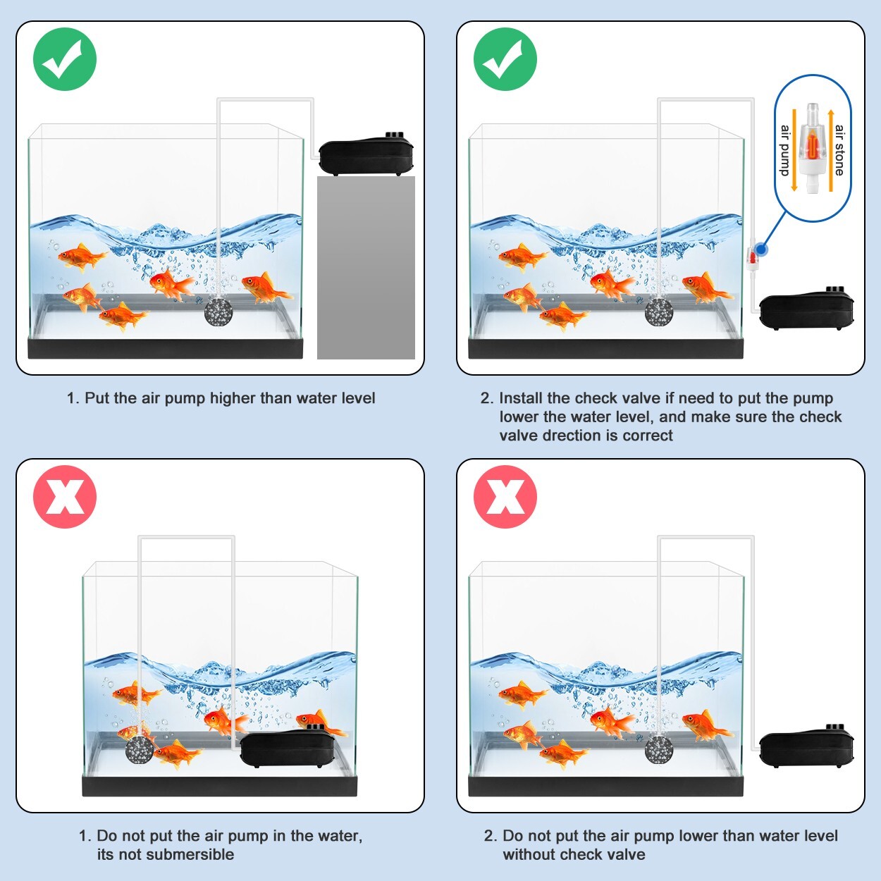 JEREPET 320GPH Aquarium Air Pump 8W Adjustable Quiet Oxygen pump with 4 Outlet