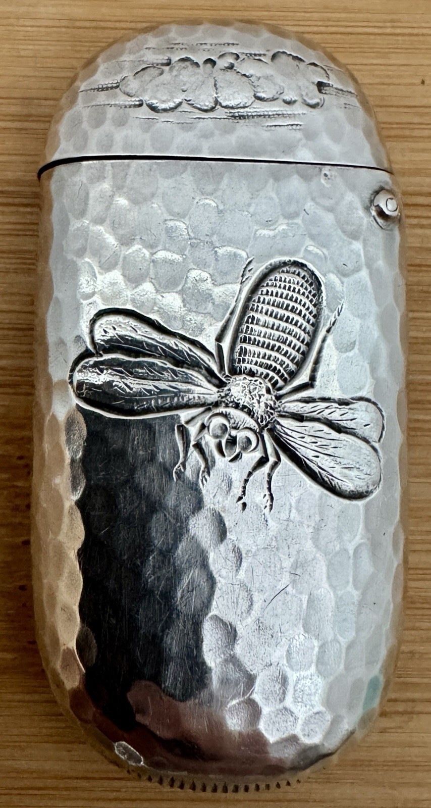 RARE DOMINICK HAFF AESTHETIC BUGS HAMMERED STERLING MATCH SAFE VESTA CASE C 1880