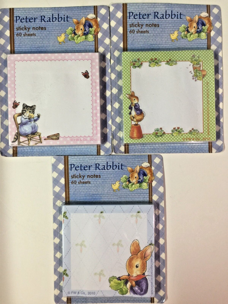 Qty 3) Beatrix Potter Peter Rabbit Sticky Note Pad 3X3” * 60 Sheets each