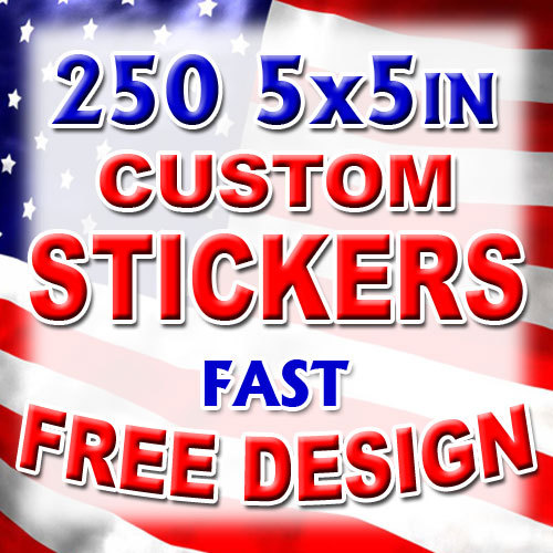 250 5x5 Custom Printed Full Color Outdoor Vinyl Car Bumper Sticker Decal Die Cut