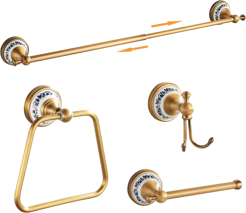 Antique Bronze Bathroom Hardware Set with Adjustable Towel Rack & Accessories