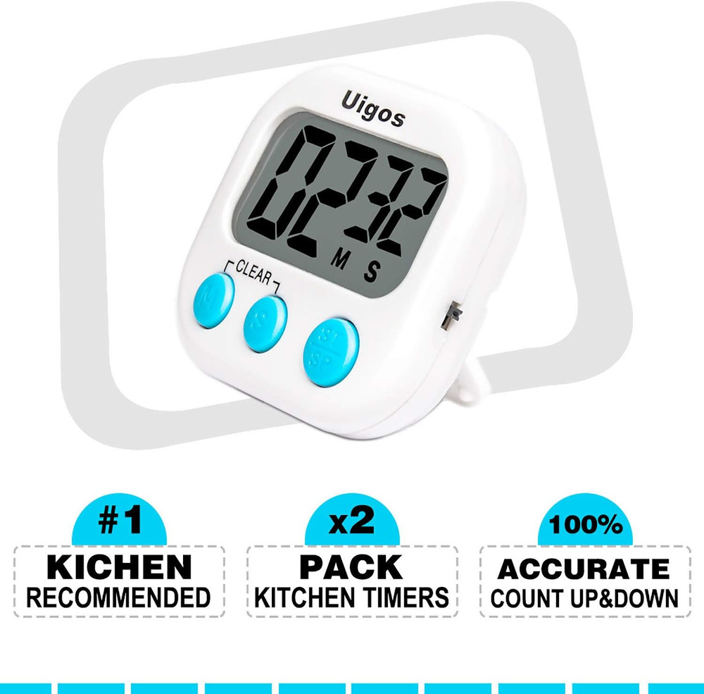 Uigos 2 Pack Digital Kitchen Timer II 2.0, Big Digits, Loud Alarm, Magnetic Back