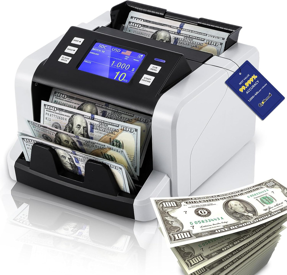 Mixed Denomination Money Counter Machine, Touchscreen Value Counter, 1500Bills/M