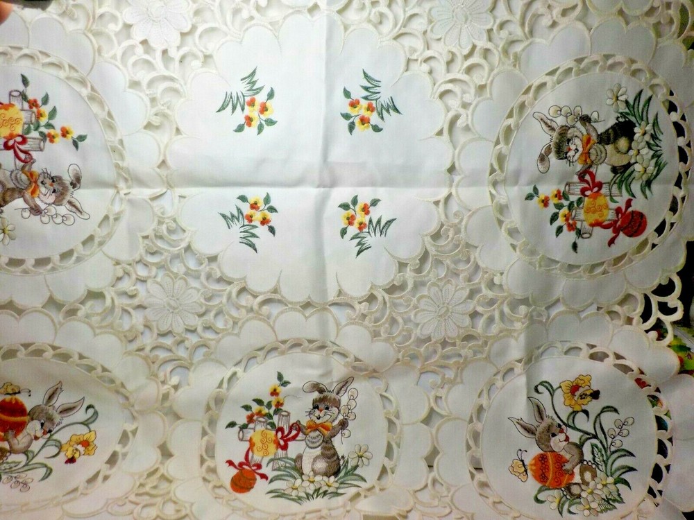 Easter embroidered w/ cutouts table runner 32" by 32" square