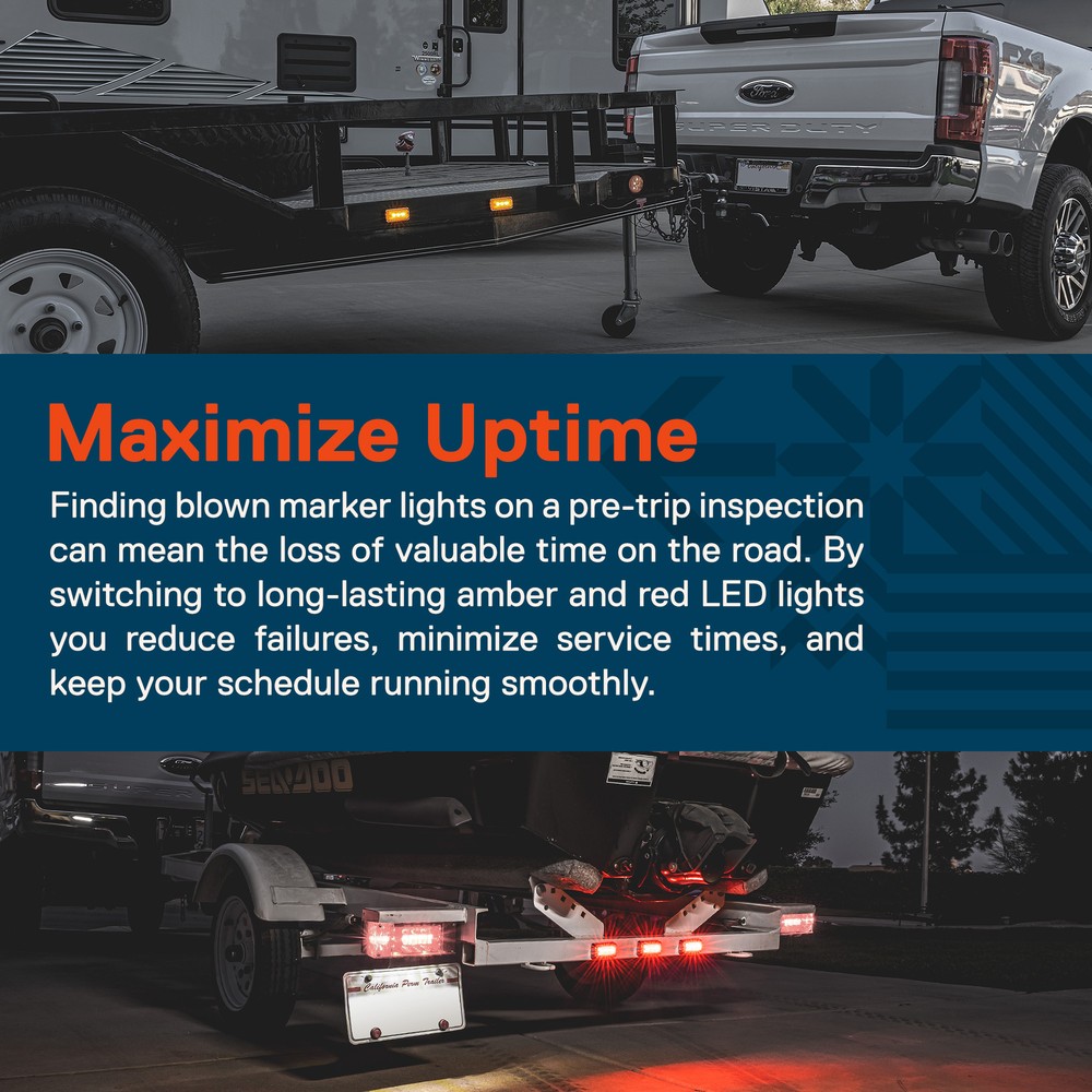 2.5" Red LED Trailer Side Marker Light Chrome Bezel DOT FMVSS 108 SAE P2PC