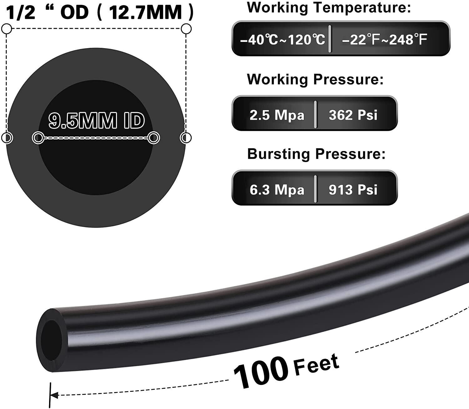 1/4" OD DOT Approved Nylon Air Line Hose 33FT 50 FT 100FT 200FT Air Brake System
