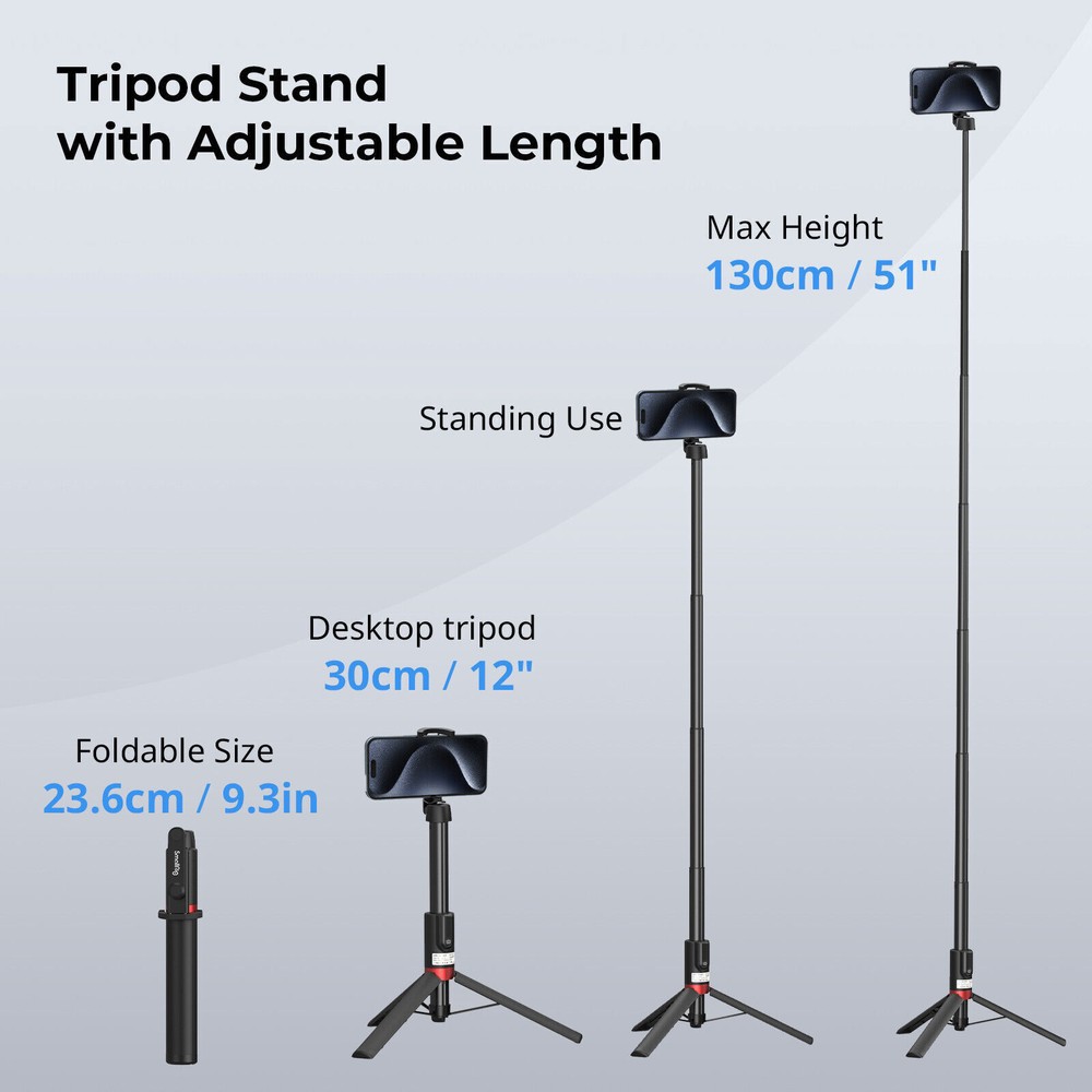 SmallRig Phone Selfie Stick Tripod Stand with Bluetooth Remote for iPhone-3636B