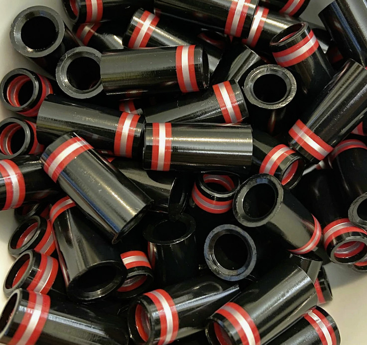 (12) Premium Quality Iron Ferrules Black w/ Red & Silver Rings 1”