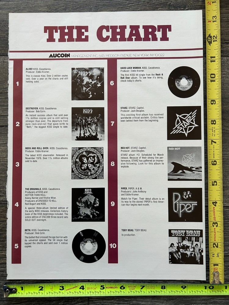 KISS Ad Advert Rock And Roll Over The Chart Casablanca 10x13 Aucoin Vintage Kiss