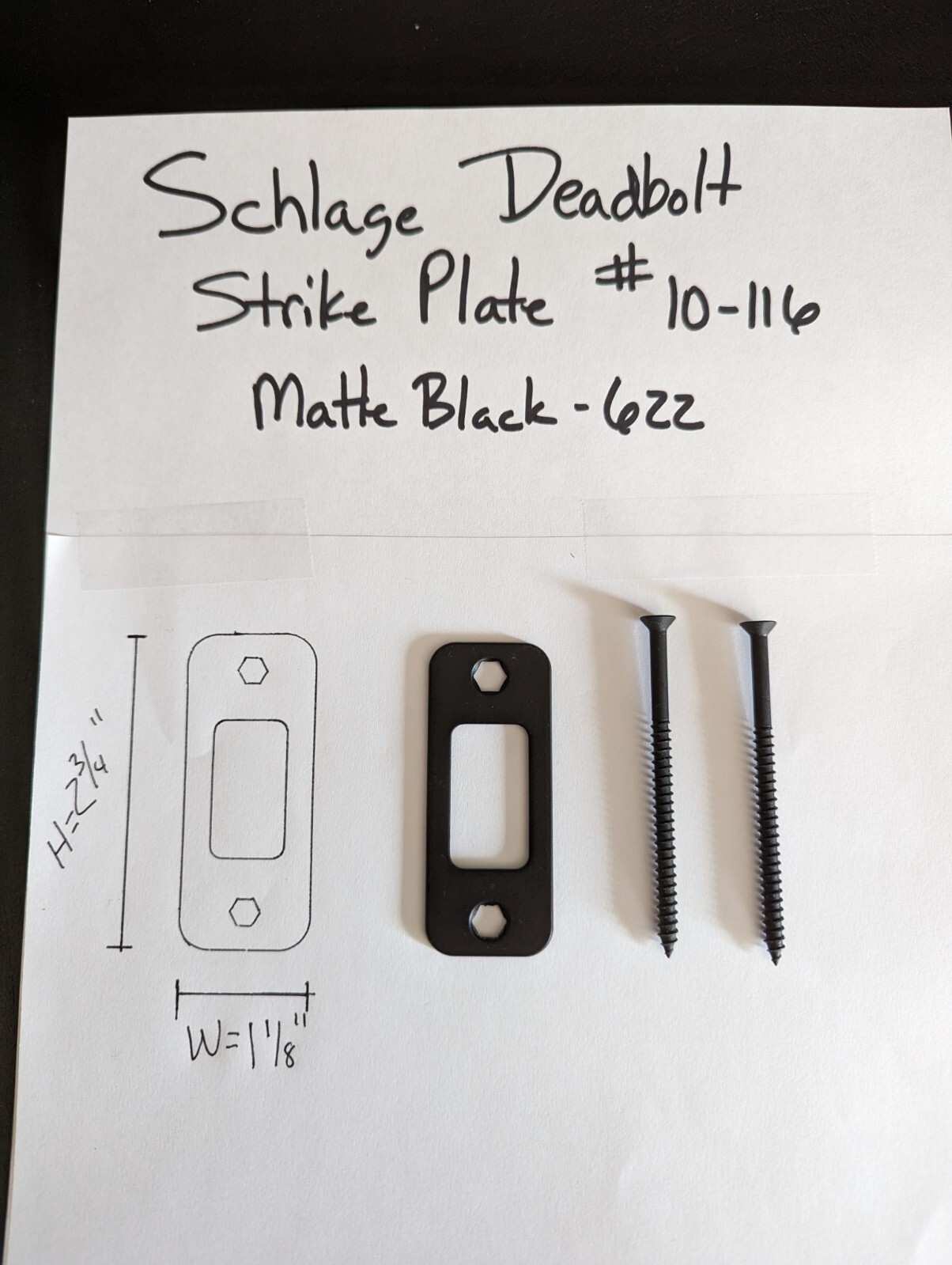NEW SCHLAGE DEADBOLT REINFORCER STRIKE PLATE (3" SCREWS) 1-1/8" X 2-3/4" BLACK