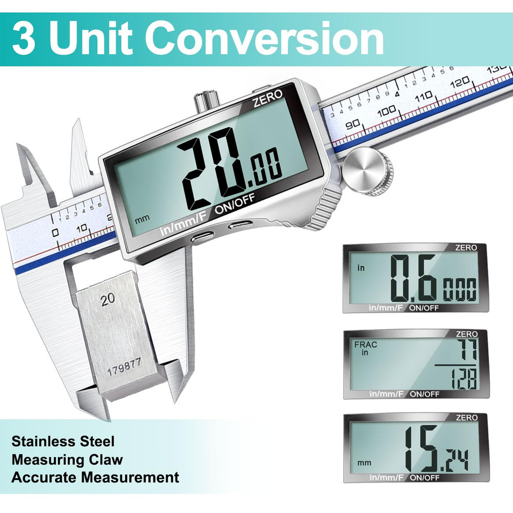 Digital Caliper, Caliper Measuring Tool with Large LCD Screen, Micrometer Calipe