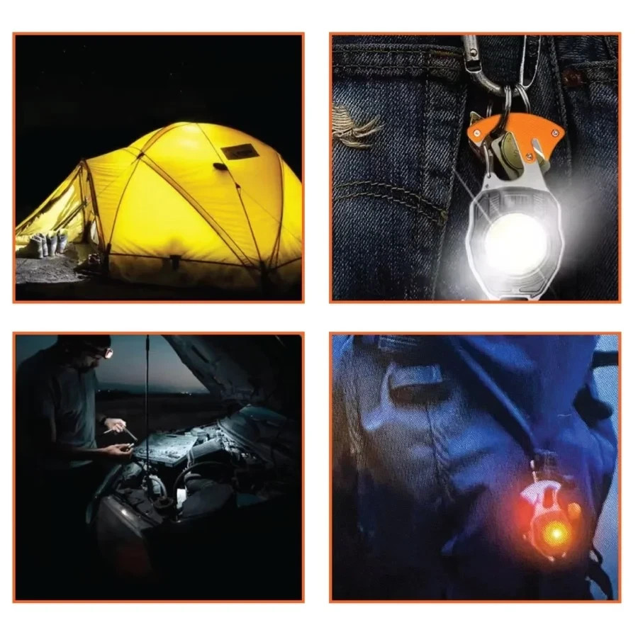 Keychain Flashlight Rechargeable Cob Keychain Work Light 6 Modes High Lumen