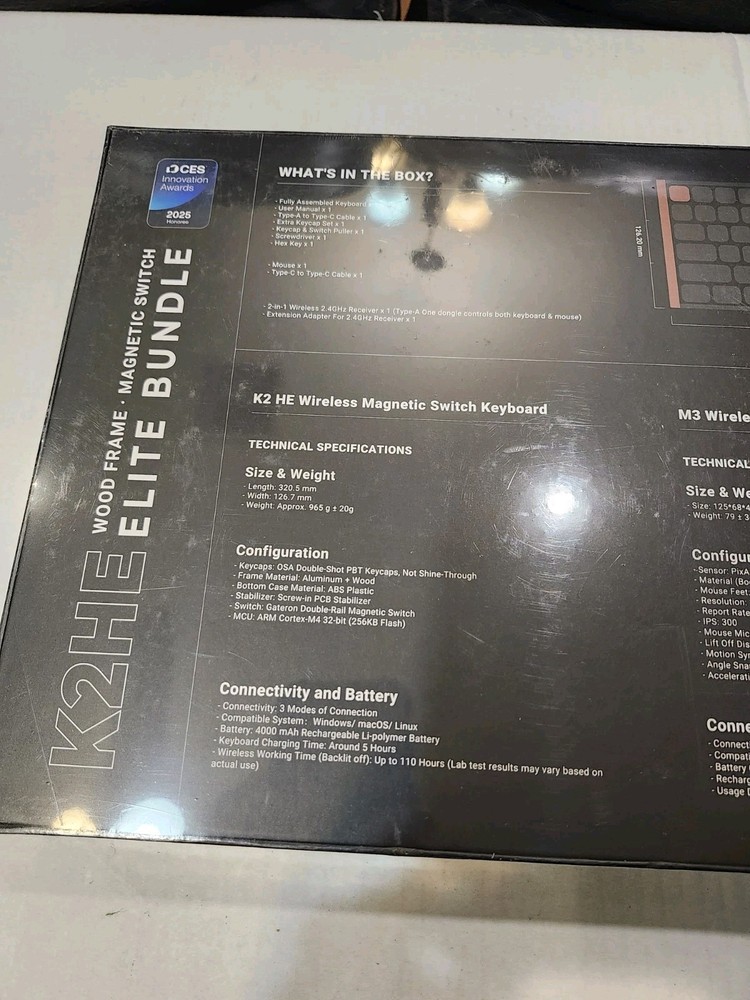 Keychron K2HE Wireless Magnetic Switch Keyboard Elite Bundle Wood Frame M3 Mouse