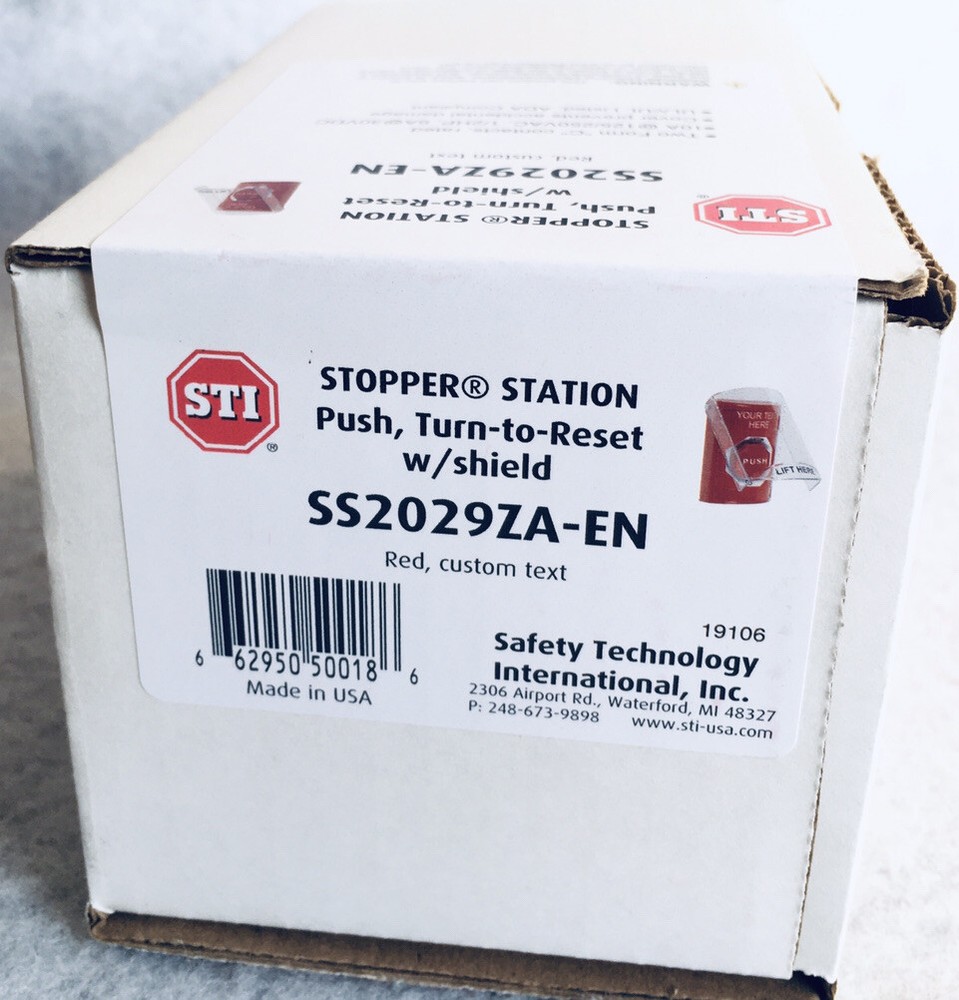STI SS2029ZA-EN Stopper Station Emergency Exit Push Button with Shield