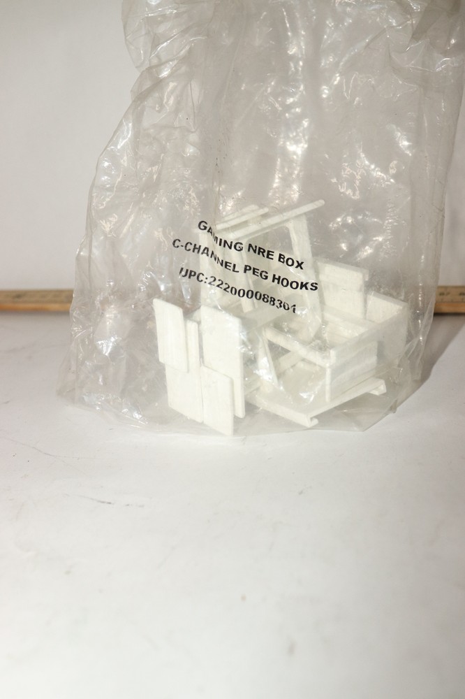 (5-Pk) Gaming NRE Box C-Channel Peg Hooks White Plastic