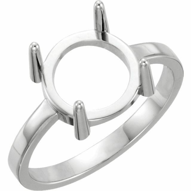 Sterling Silver Round Cabochon Cut Solitaire Ring Setting - Classic Style Ring M