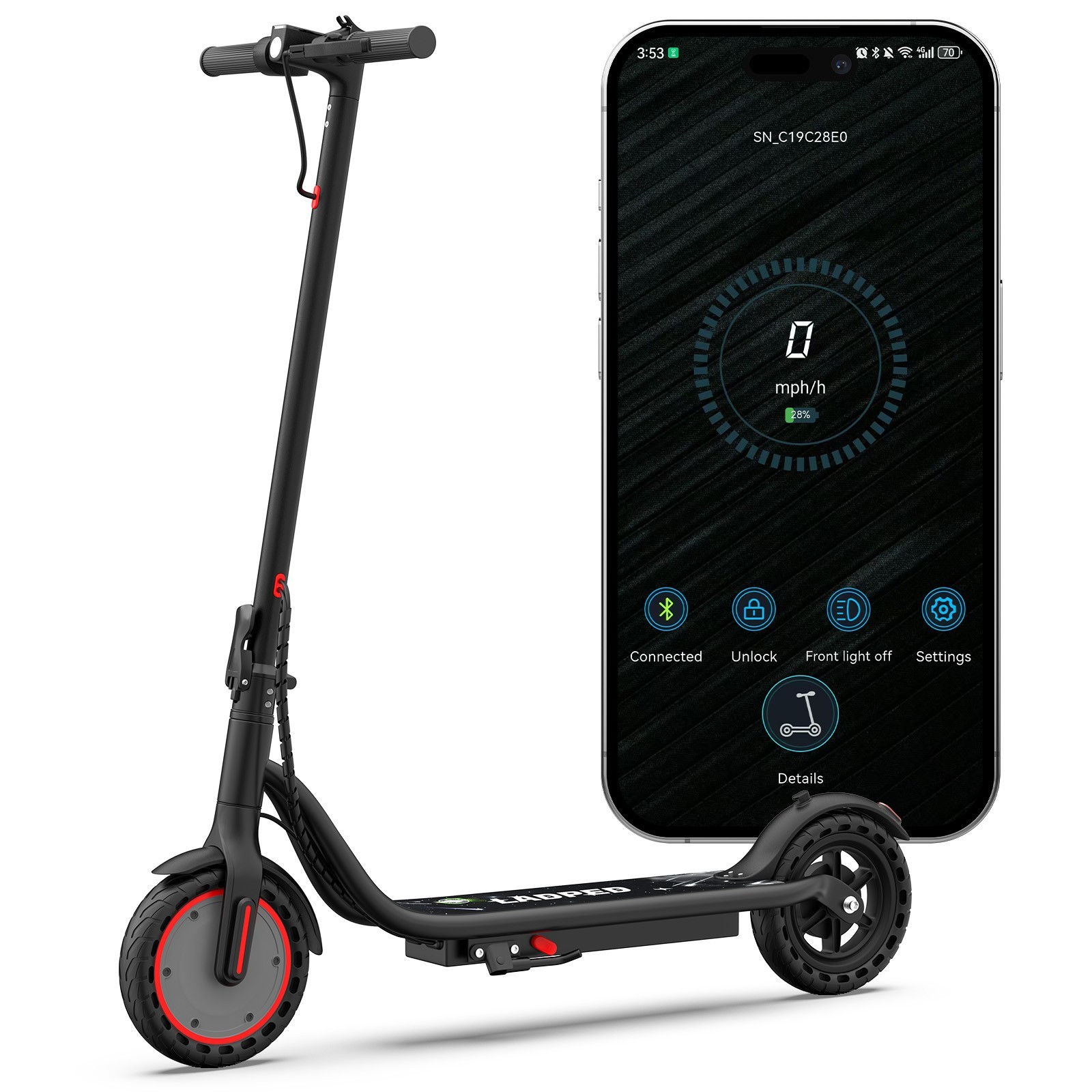 350W Electric Scooter for Adults, Up to 19 MPH, Folding E-Scooter, APP control