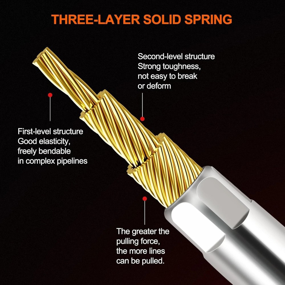 Fish Tape 16.4Ft Wire Puller Running Electrical Wire Cable Pulley Head Spring, H