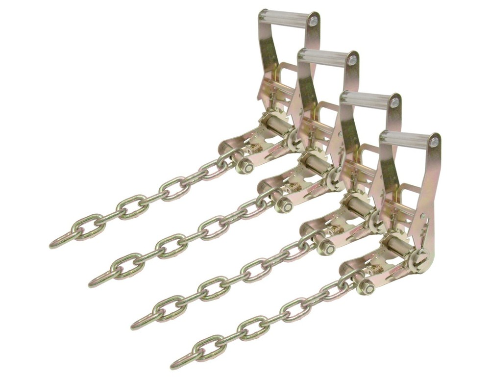 4 pcs Medium Handle Ratchets w/ 3/8" Chain Dolly Tie Down Flatbed Hauling Tow