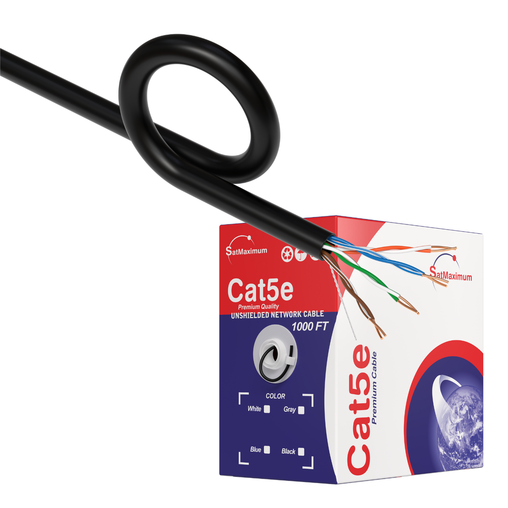 Cat5e 1000ft cable UTP Solid Black LAN Network Ethernet RJ45 Bulk CAT5 24 AWG
