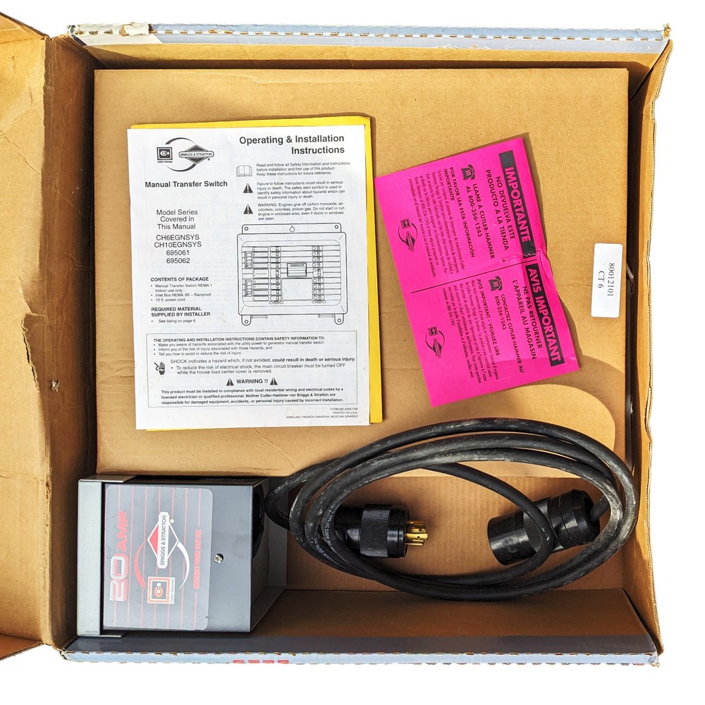 Cutler-Hammer Briggs & Stratton Emergency Generator Transfer Switch 6-Circuit