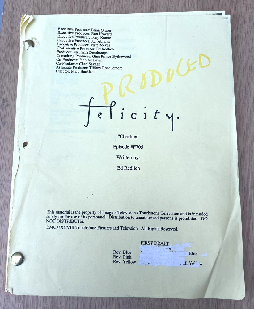 Felicity Cheating Season 1 Episode 6 Television TV Series Original Script