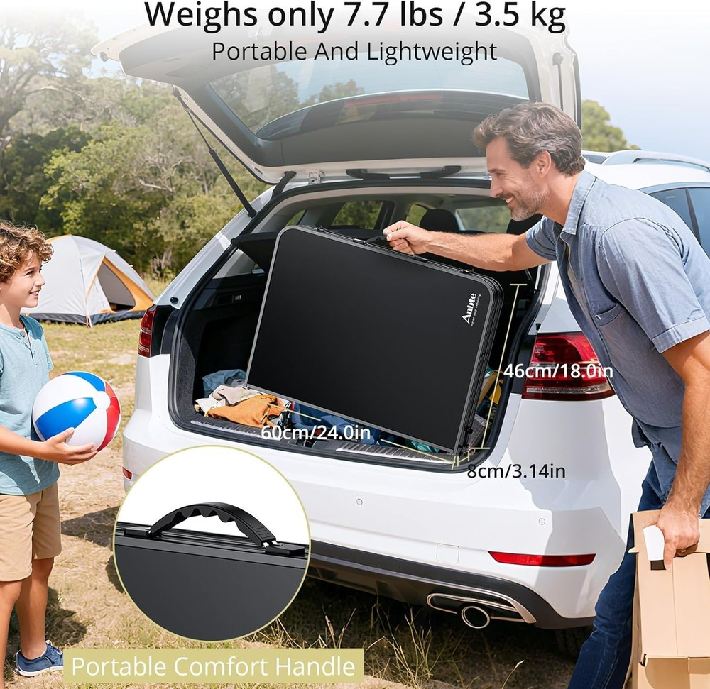 Folding Camping Table, 36" x 24" Portable Table Adjustable Height Max 28 inch